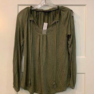 NWT WHBM Army Green Cold Shoulder Top